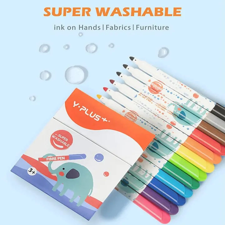 Y-Plus+ Elephant Super Washable Fibre Pen 12 Colors