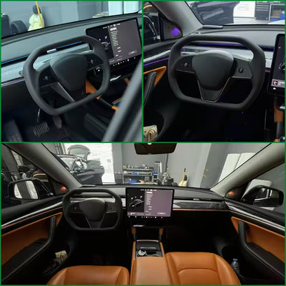 TESLA 2025 Model Y Juniper Nappa Leather Cyber Truck Style Squircle Steering Wheel - Black