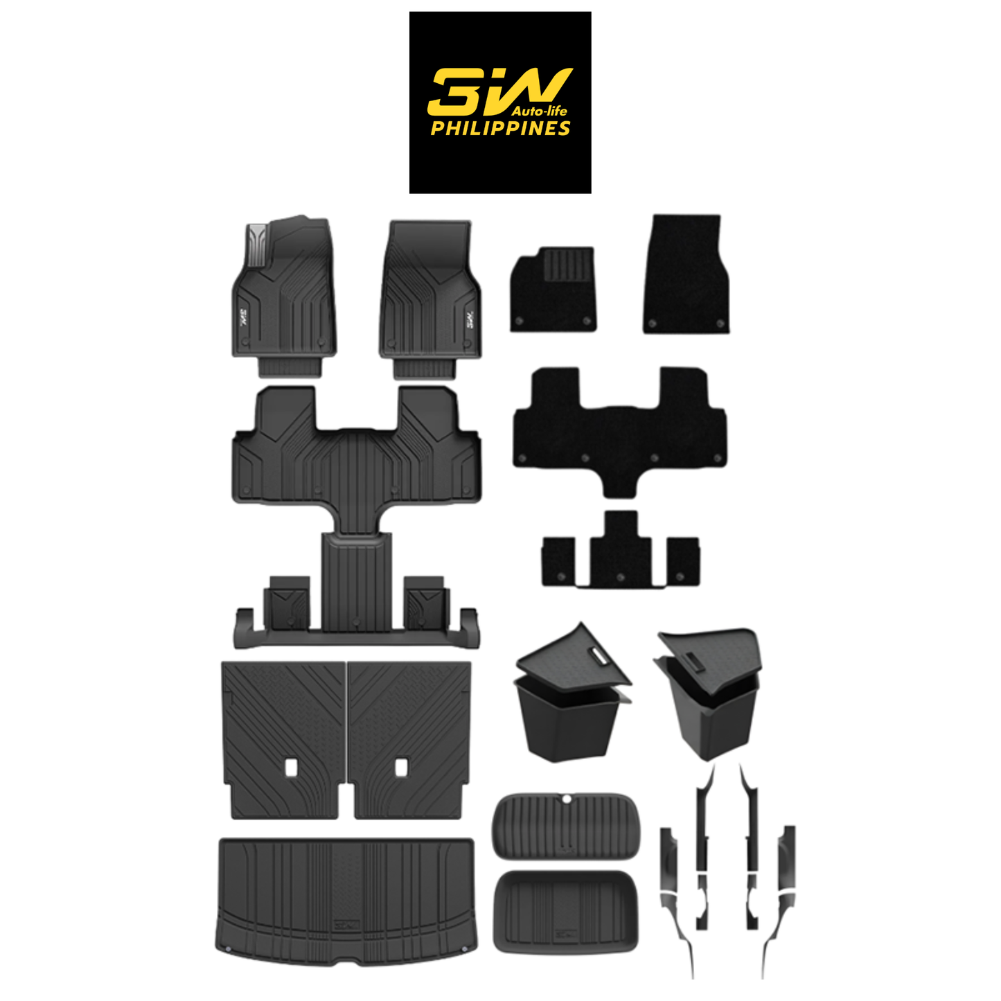 3W TESLA 2026 MODEL YL All-Weather Double Layer Injected Molded TPE Odorless Cargo Liners Floormats - 1 SET (11PCS)