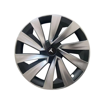 TESLA 2025 Model Y Juniper ABS 19" Wheel Cover Spiral Style Hubcaps 1 Set (4pcs) - Silver with black