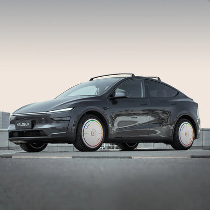 Haloblk HaloDisc 2 Wheel Covers for Tesla Model 3 & Model  Y Juniper 19" Crossflow Wheels - Rainbow Road (White)