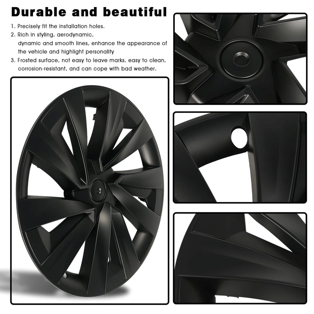 TESLA 2025/2026 Model Y Juniper ABS 19" Wheel Cover Spiral Style Hubcaps 1 Set (4pcs) - Black