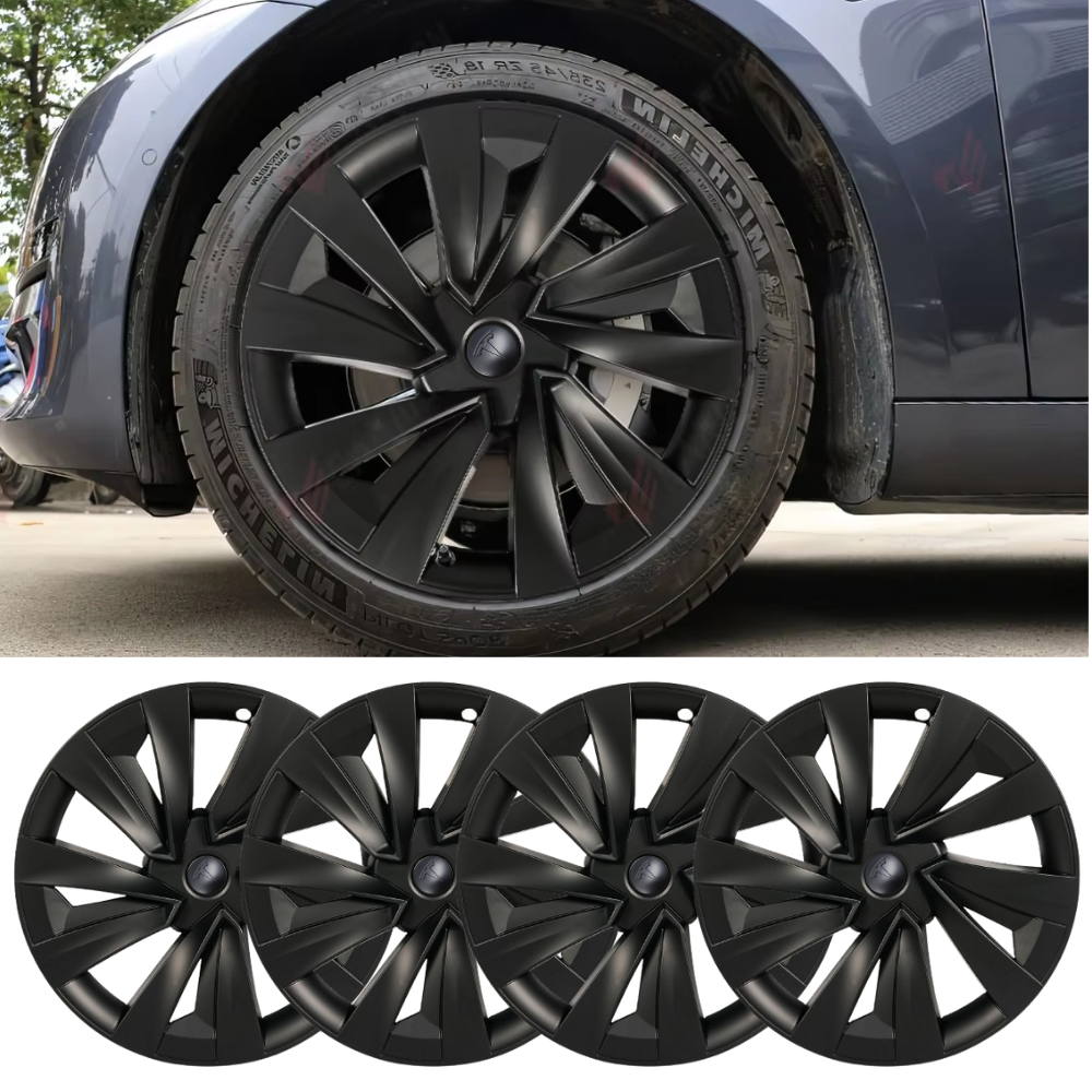 TESLA 2025/2026 Model Y Juniper ABS 19" Wheel Cover Spiral Style Hubcaps 1 Set (4pcs) - Black