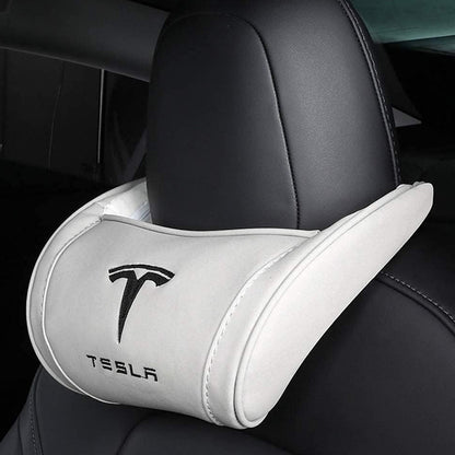 TESLA 2025 Model Y and Model 3 Ergonomic Leather Neck Support Headrest - White