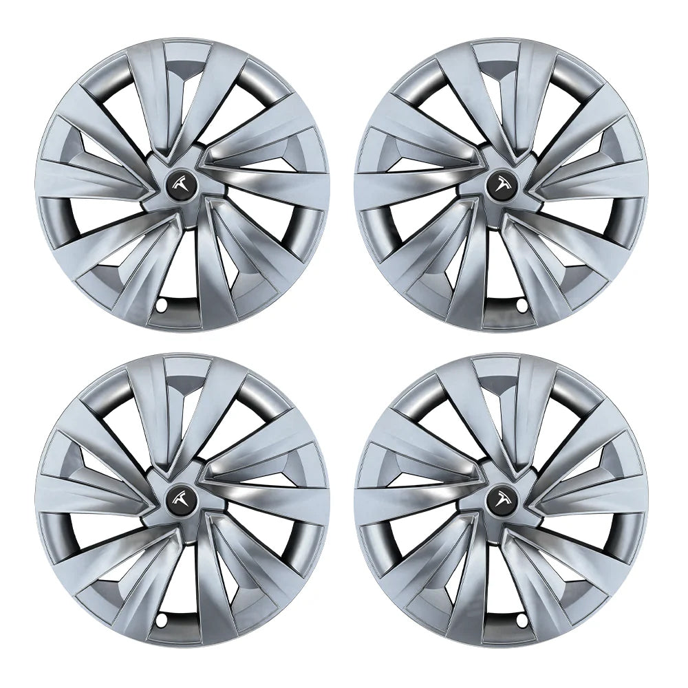 TESLA 2025 Model Y Juniper ABS 19" Wheel Cover Spiral Style Hubcaps 1 Set (4pcs) - Silver