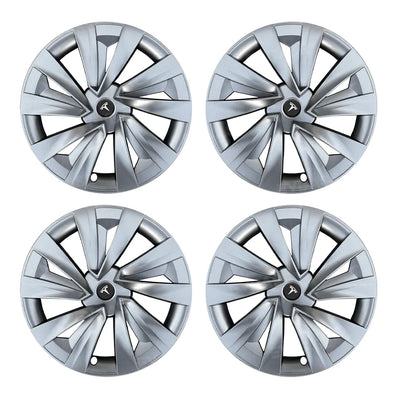 TESLA 2025/2026 Model Y Juniper ABS 19" Wheel Cover Spiral Style Hubcaps 1 Set (4pcs) - Silver