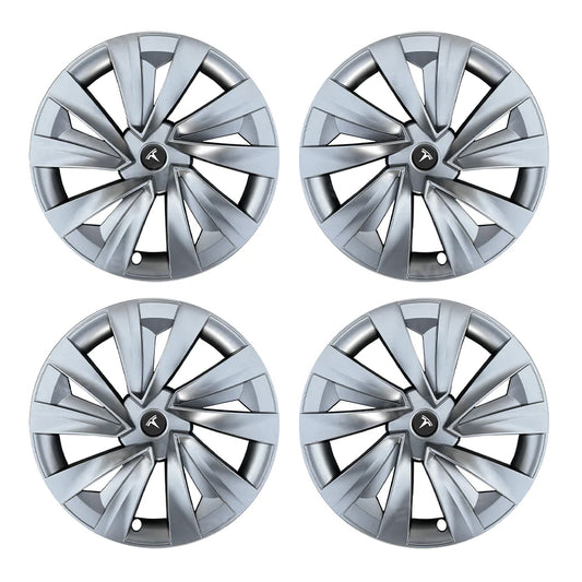 TESLA 2025 Model Y Juniper ABS 19" Wheel Cover Spiral Style Hubcaps 1 Set (4pcs) - Silver