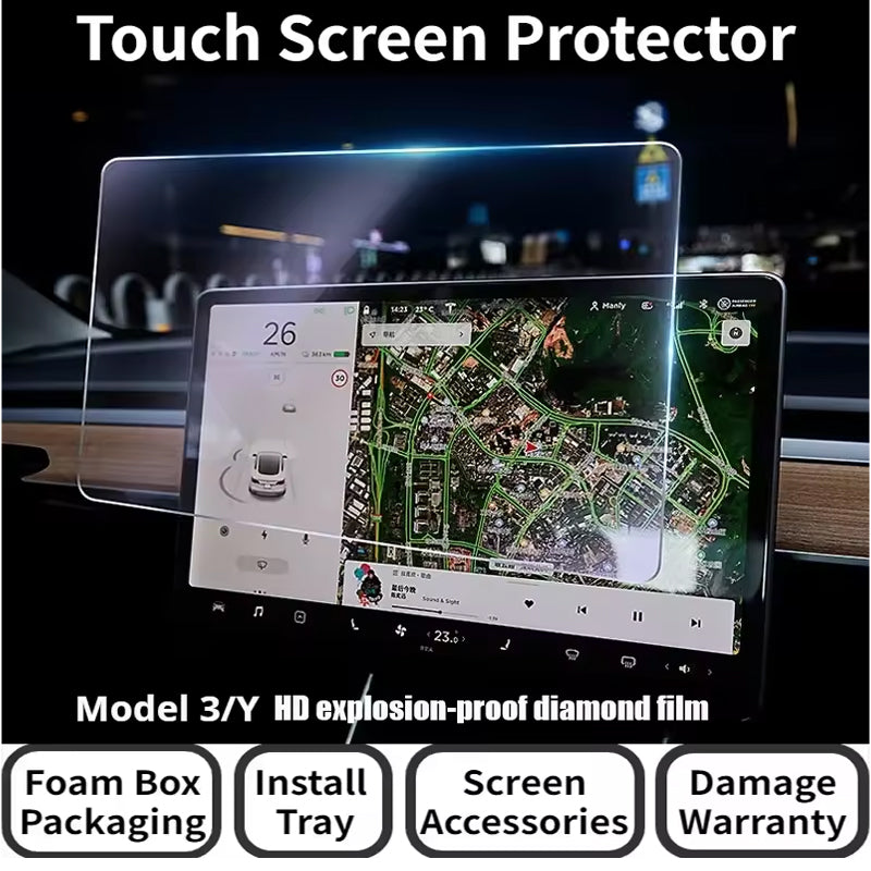 TESLA 2025 Model Y and Model 3 Automobile Navigator Touch Display 15.4 Inch Glass Screen Protector Film