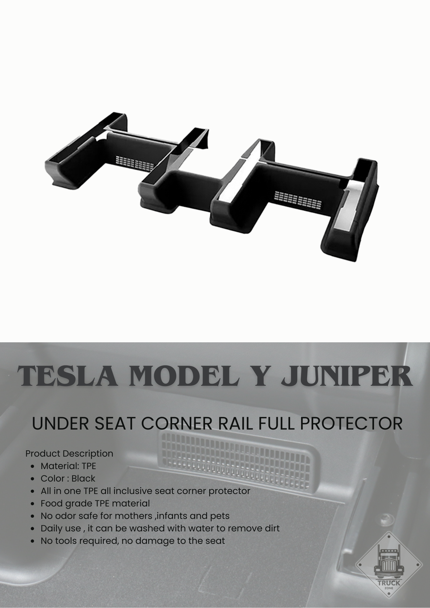 TESLA 2025 Model Y Juniper TPE Interior Upper and Under Guard Board / C-Pillar Guard /Front and Rear Threshold Strip/ Anti-Kick Mat and Scratch Plate / Under Seat Protector / Trunk Sill / Cargo Liners Mats - 9 SETS