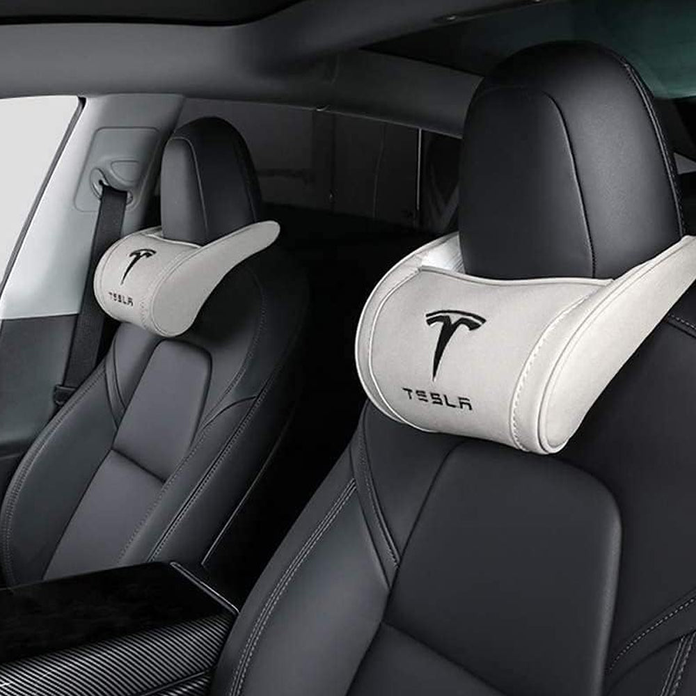TESLA 2025 Model Y and Model 3 Ergonomic Leather Neck Support Headrest - White