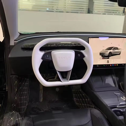 TESLA 2025 Model Y Juniper Nappa Leather Cyber Truck Style Squircle Steering Wheel - White