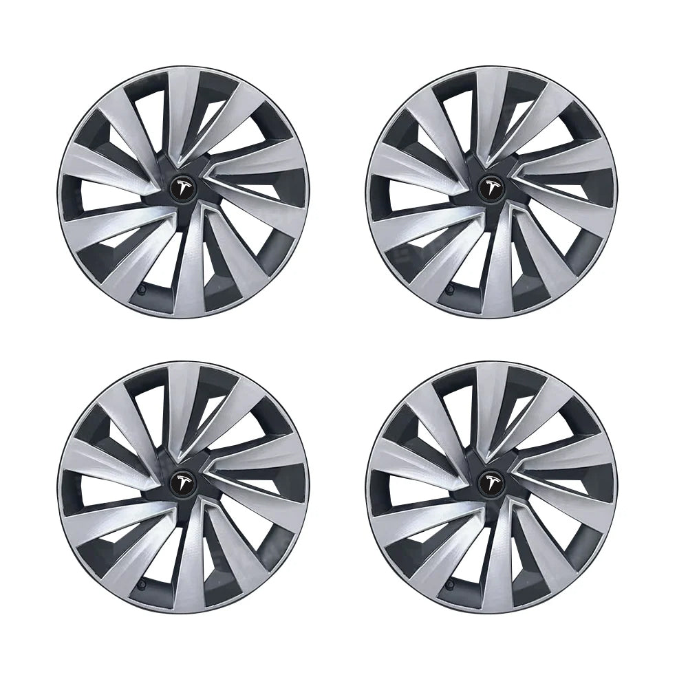 TESLA 2025 Model Y Juniper ABS 19" Wheel Cover Spiral Style Hubcaps 1 Set (4pcs) - Silver with black
