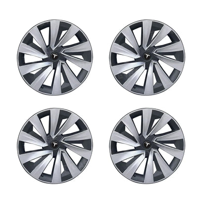 TESLA 2025 Model Y Juniper ABS 19" Wheel Cover Spiral Style Hubcaps 1 Set (4pcs) - Silver with black