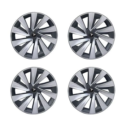 TESLA 2025 Model Y Juniper ABS 19" Wheel Cover Spiral Style Hubcaps 1 Set (4pcs) - Silver with black