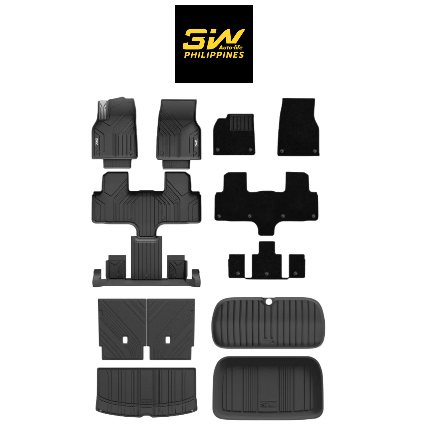 3W TESLA 2026 MODEL YL All-Weather Double Layer Injected Molded TPE Odorless Cargo Liners Floormats - 1 SET (9PCS)