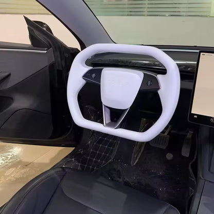 TESLA 2025 Model Y Juniper Nappa Leather Cyber Truck Style Squircle Steering Wheel - White