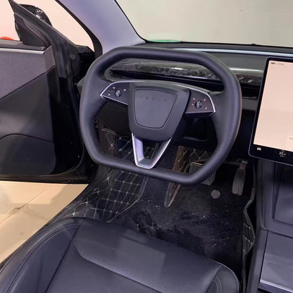 TESLA 2025 Model Y Juniper Nappa Leather Cyber Truck Style Squircle Steering Wheel - Black
