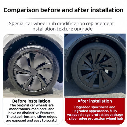 TESLA 2025 Model Y Juniper ABS 19" Wheel Cover Spiral Style Hubcaps 1 Set (4pcs) - Silver with black