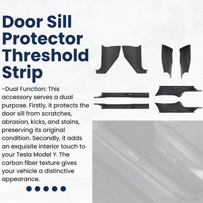 TESLA Model Y Juniper 2025-2026 ABS Carbon Fiber Pattern Front and Rear Door Sill Protector Threshold Strip - 1 SET(8PCS)
