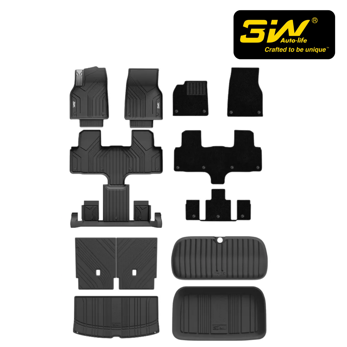 3W TESLA 2026 MODEL YL All-Weather Double Layer Injected Molded TPE Odorless Cargo Liners Floormats - 1 SET (9PCS)