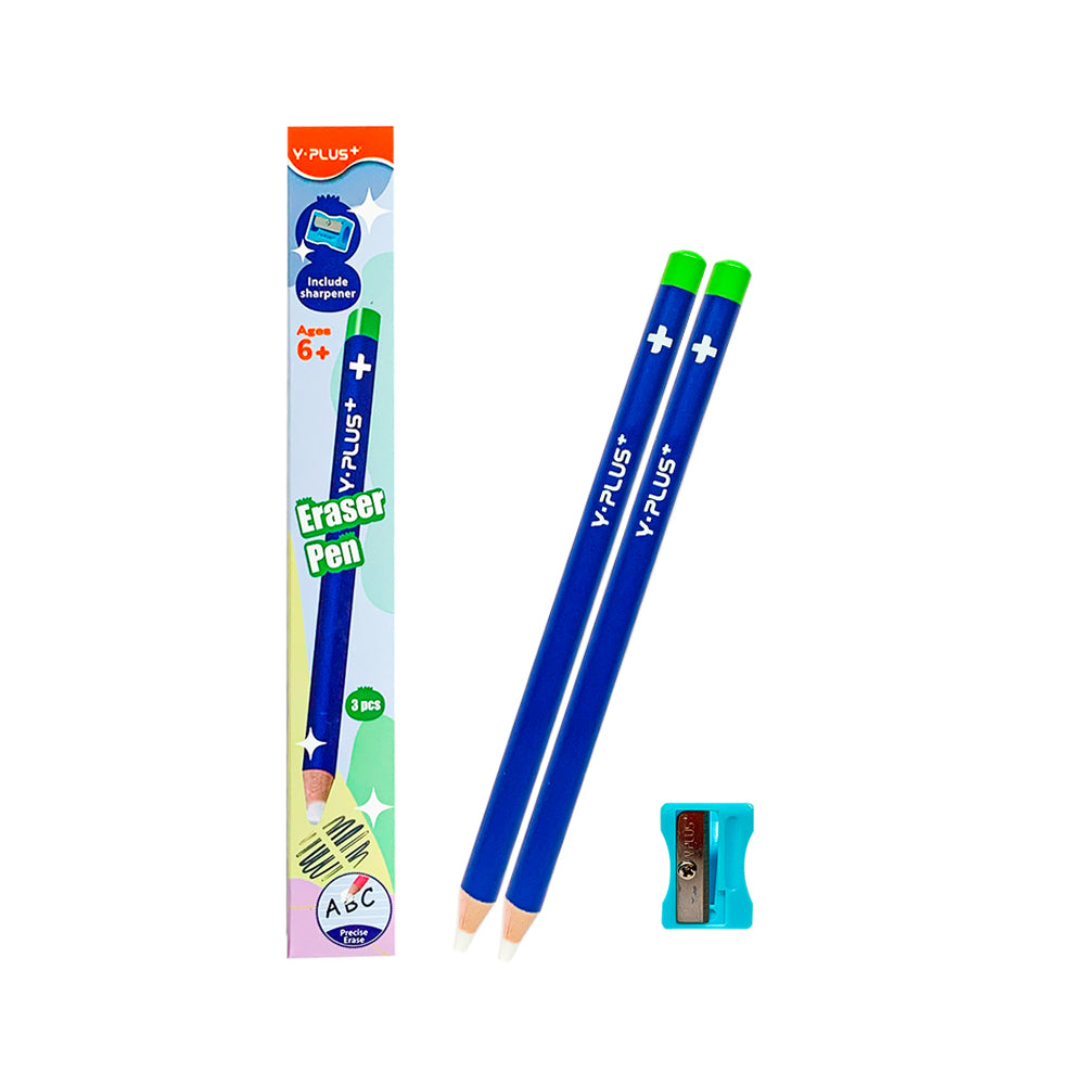 Y-Plus+ 2 Pcs Eraser Pen with 1 Pc Sharpener
