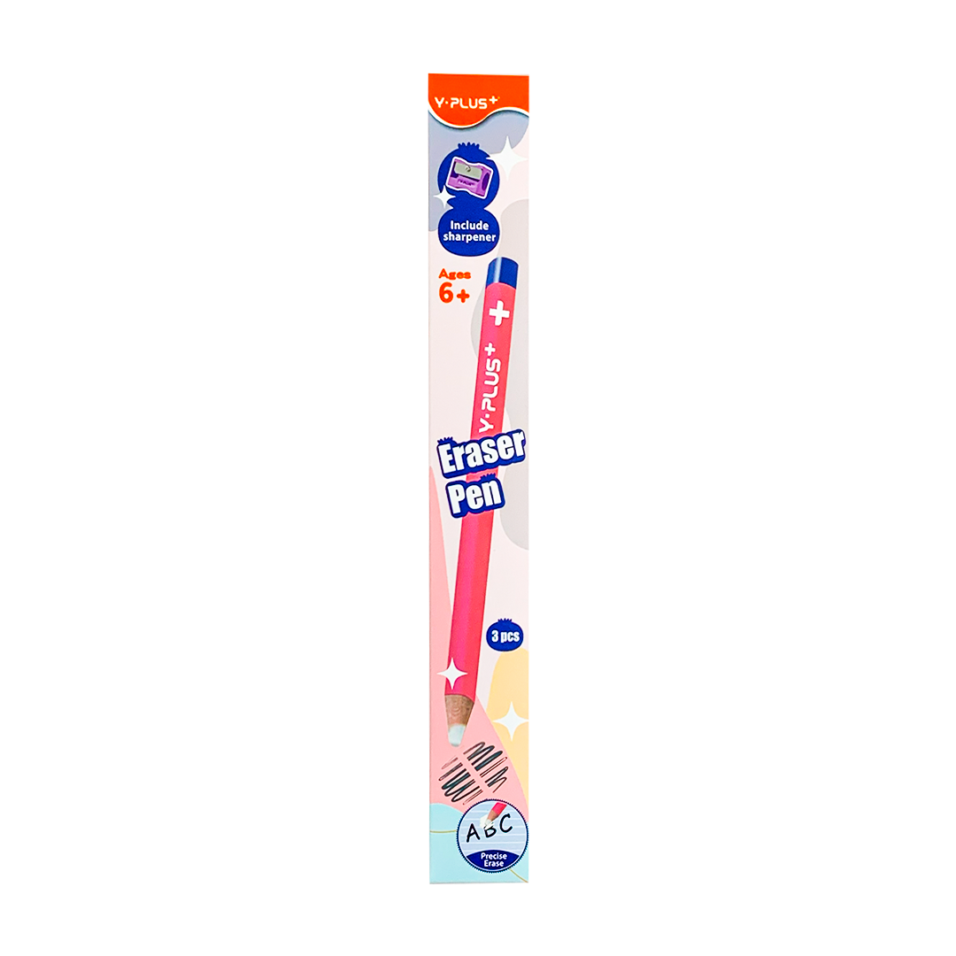 Y-Plus+ 2 Pcs Eraser Pen with 1 Pc Sharpener
