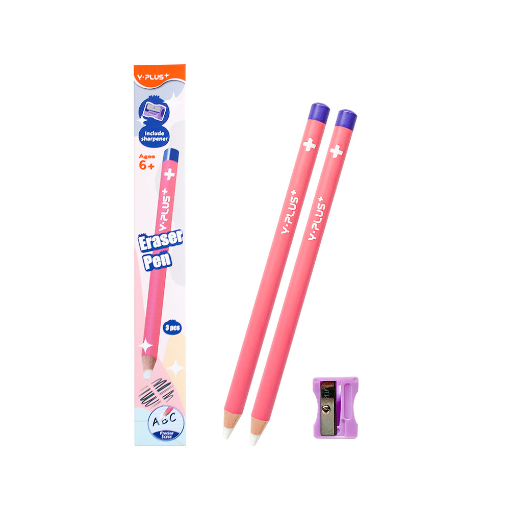 Y-Plus+ 2 Pcs Eraser Pen with 1 Pc Sharpener