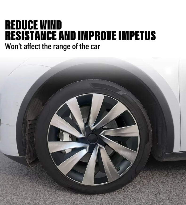 TESLA 2025 Model Y Juniper ABS 19" Wheel Cover Spiral Style Hubcaps 1 Set (4pcs) - Silver with black