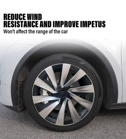 TESLA 2025 Model Y Juniper ABS 19" Wheel Cover Spiral Style Hubcaps 1 Set (4pcs) - Silver with black