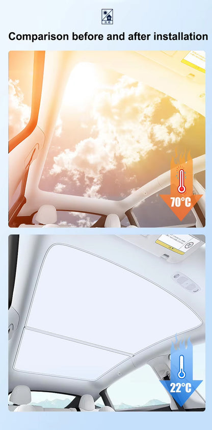 TESLA 2025 Model Y Juniper Foldable Front and Rear Sunroof Sunshade for Glass Roof - Black