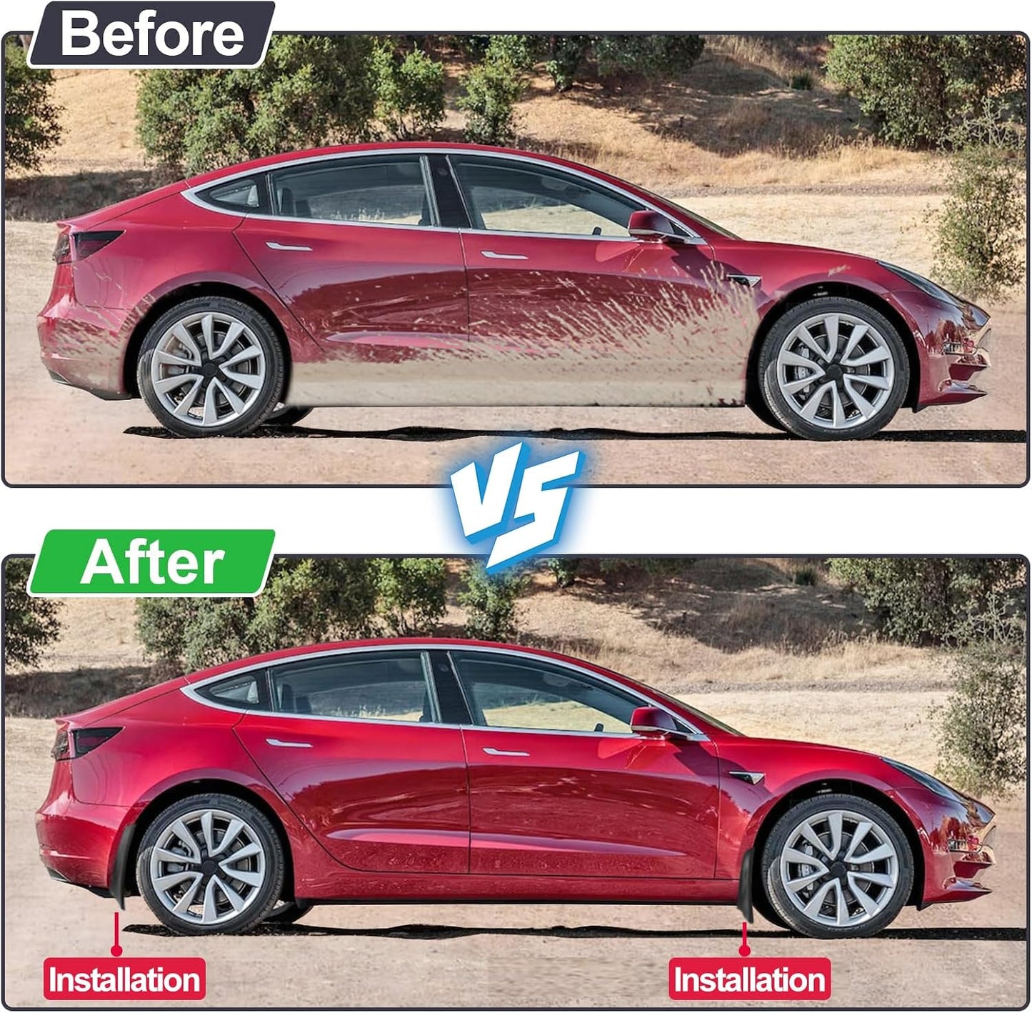 TESLA 2024-2026 Model 3 Highland Soft TPE Front and Rear Fender Mud Flaps - 1 SET (4PCS)