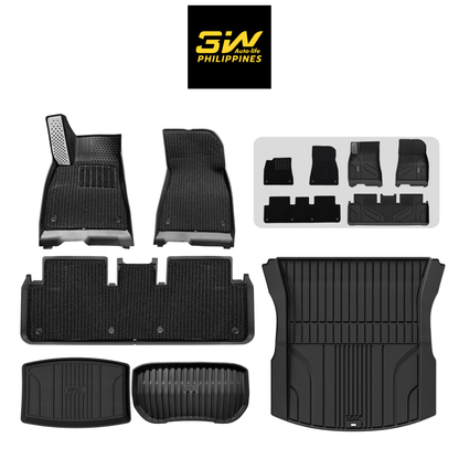 3W TESLA 2024-2026 Model 3 Highland Double Layer Injected Molded TPE Odorless Cargo Liners Floor Mats - 1 SET (6 PCS)