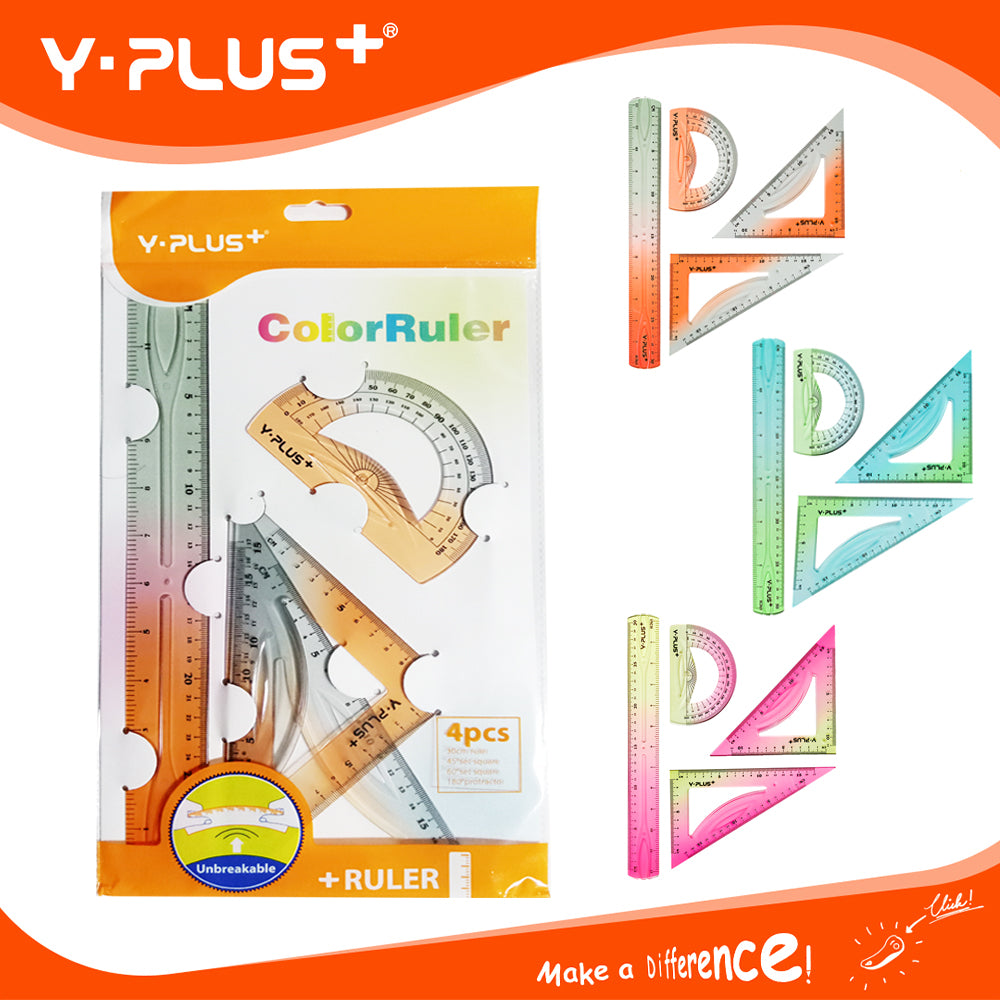 Y-Plus+ 4 Pcs Unbreakable Color Ruler Set