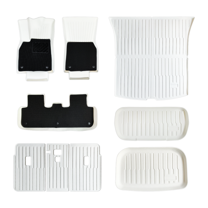 TESLA 2025/2026 Model Y Juniper Waterproof TPE Odorless Cargo Liners Floor Mats - White 1 SET (9PCS)