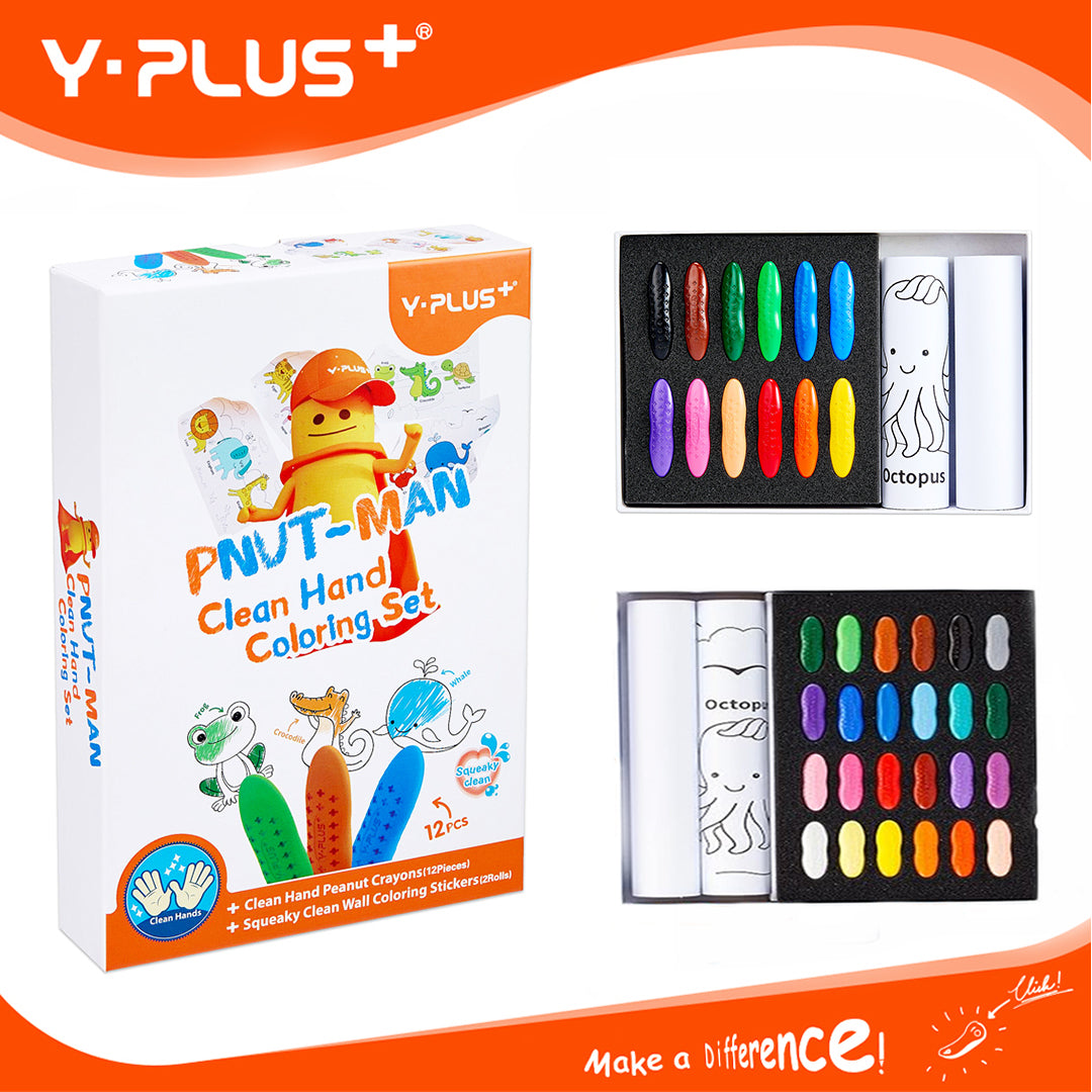 Y-Plus+ Pnut -Man Clean Hand Coloring Set  - 12 colors and  24 colors