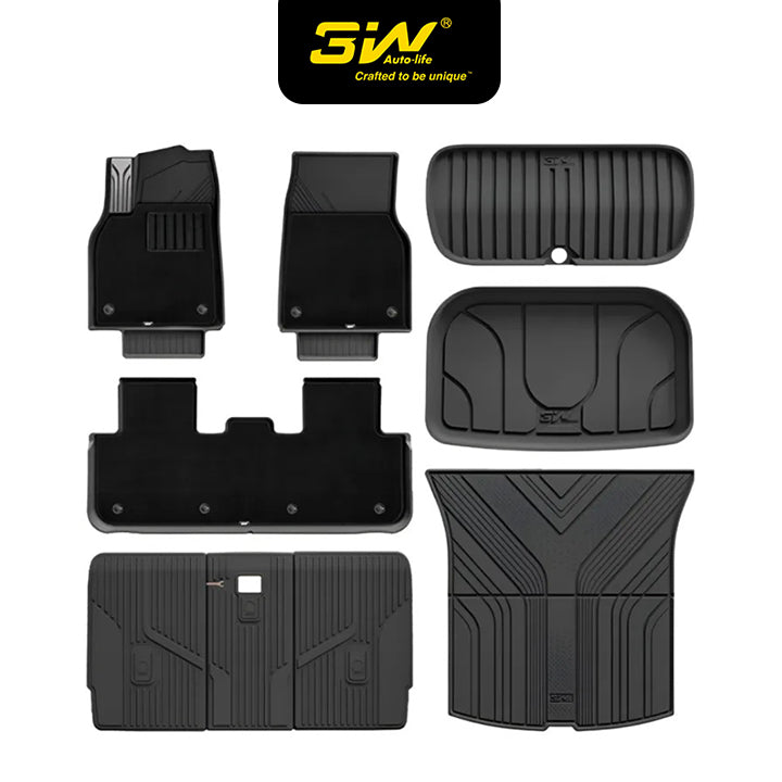3W TESLA 2025-2026 MODEL Y Juniper All-Weather Double Layer Injected Molded TPE Odorless Cargo Liners Floormats - 1 SET (9 PCS)