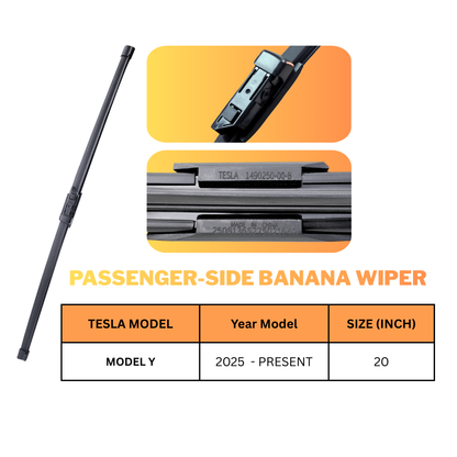 TESLA Passenger-Side 20" Windshield Banana Wiper For Tesla Model Y Juniper 2025 - Present (Black)