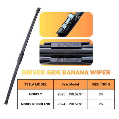 TESLA Driver-Side 26" Windshield Banana Wiper For Tesla Model Y Juniper 2025 - Present and Model 3 Highland 2024 - Present (Black)