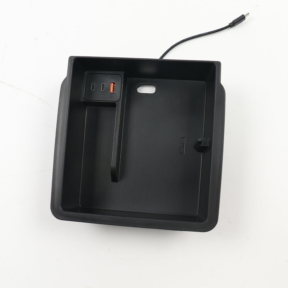 TESLA 2025 Model Y Juniper and Model 3 TPE Center Armrest Storage Box with USB Docking Station - Black