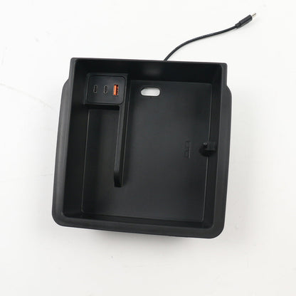 TESLA 2025 Model Y Juniper and Model 3 TPE Center Armrest Storage Box with USB Docking Station - Black