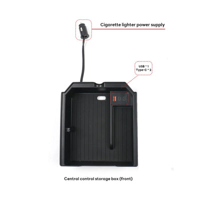 TESLA 2025 Model Y Juniper and Model 3 TPE Sunglasses Holder Center Control Docking Storage Box with Cigarette Lighter Plug