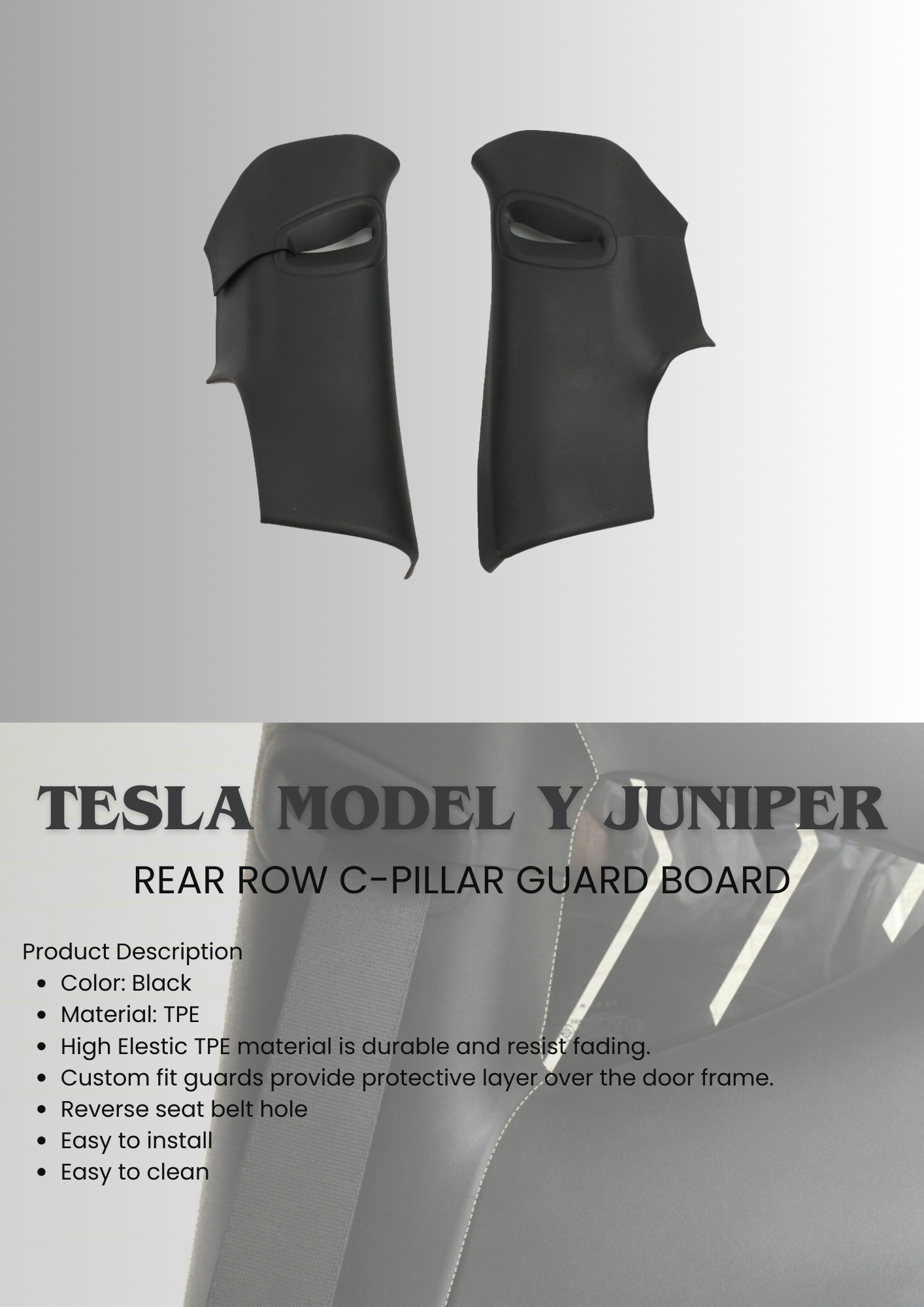 TESLA 2025 Model Y Juniper interior TPE Front and Rear Threshold Strip /Upper and Under Rear Trunk Guard Panel / C-Pillar Guard Board - 4PCS SET