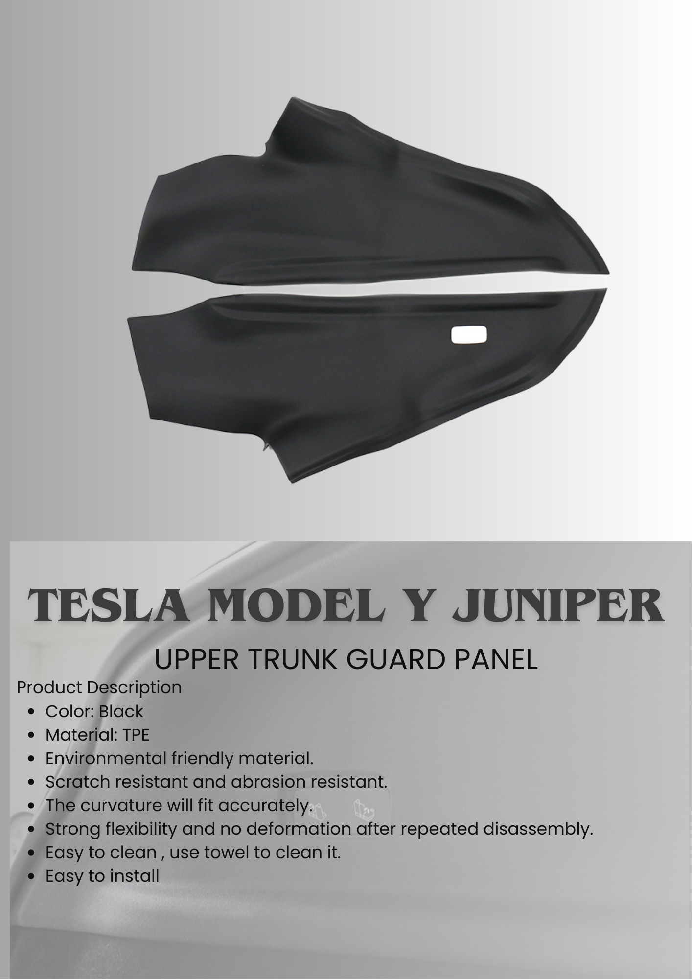 TESLA 2025 Model Y Juniper interior TPE Front and Rear Threshold Strip /Upper and Under Rear Trunk Guard Panel / C-Pillar Guard Board - 4PCS SET