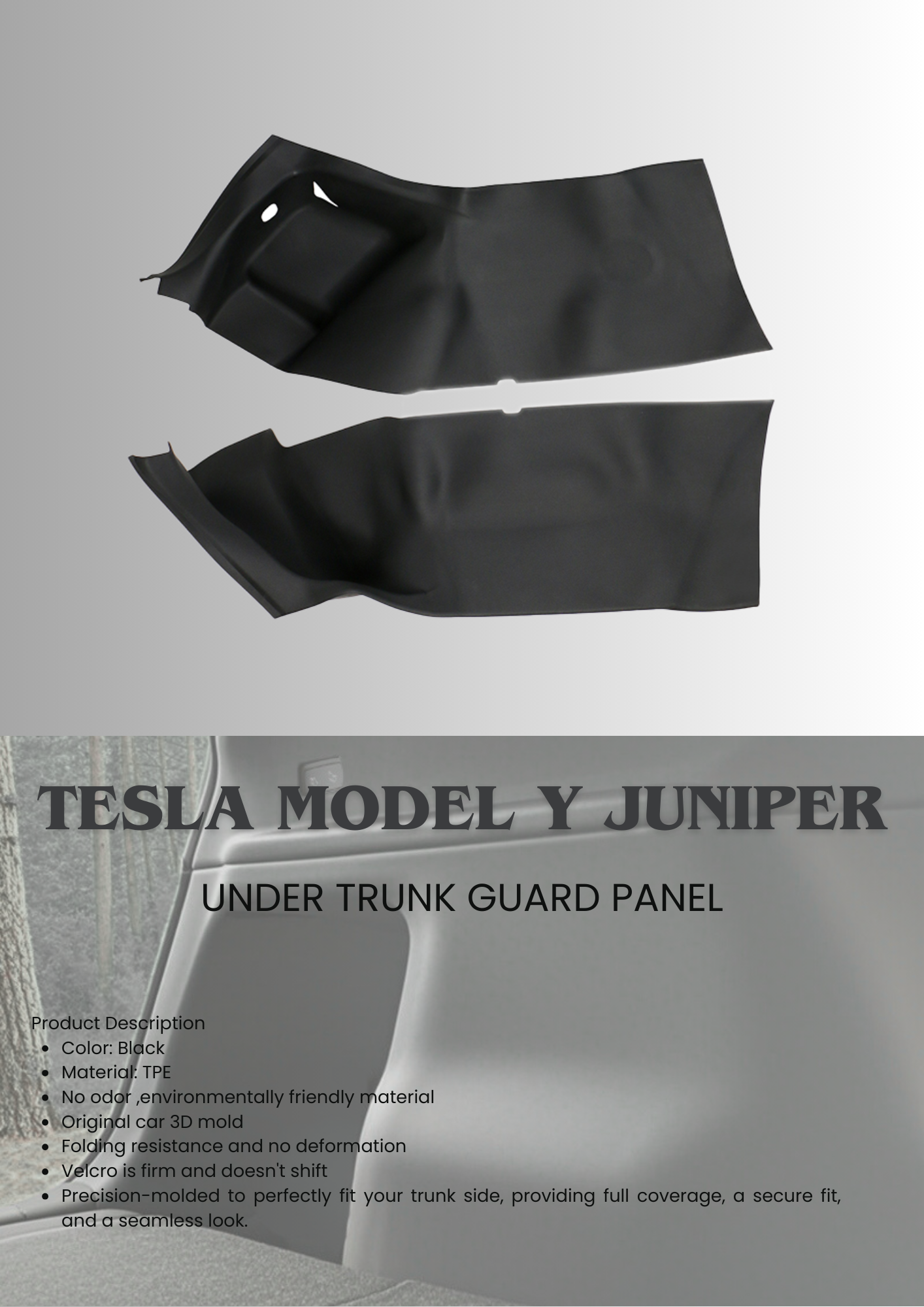 TESLA 2025 Model Y Juniper interior TPE Front and Rear Threshold Strip /Upper and Under Rear Trunk Guard Panel / C-Pillar Guard Board - 4PCS SET