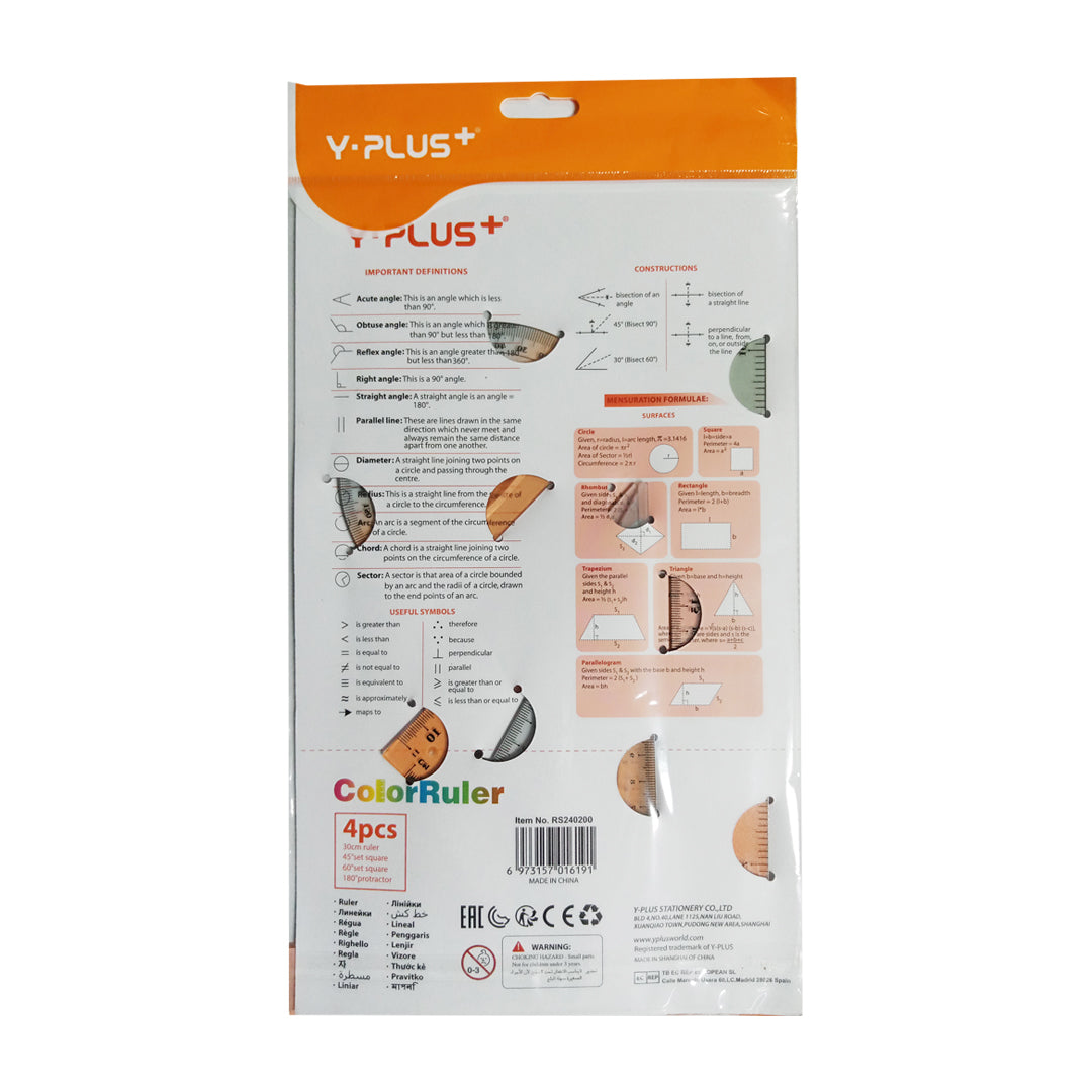Y-Plus+ 4 Pcs Unbreakable Color Ruler Set