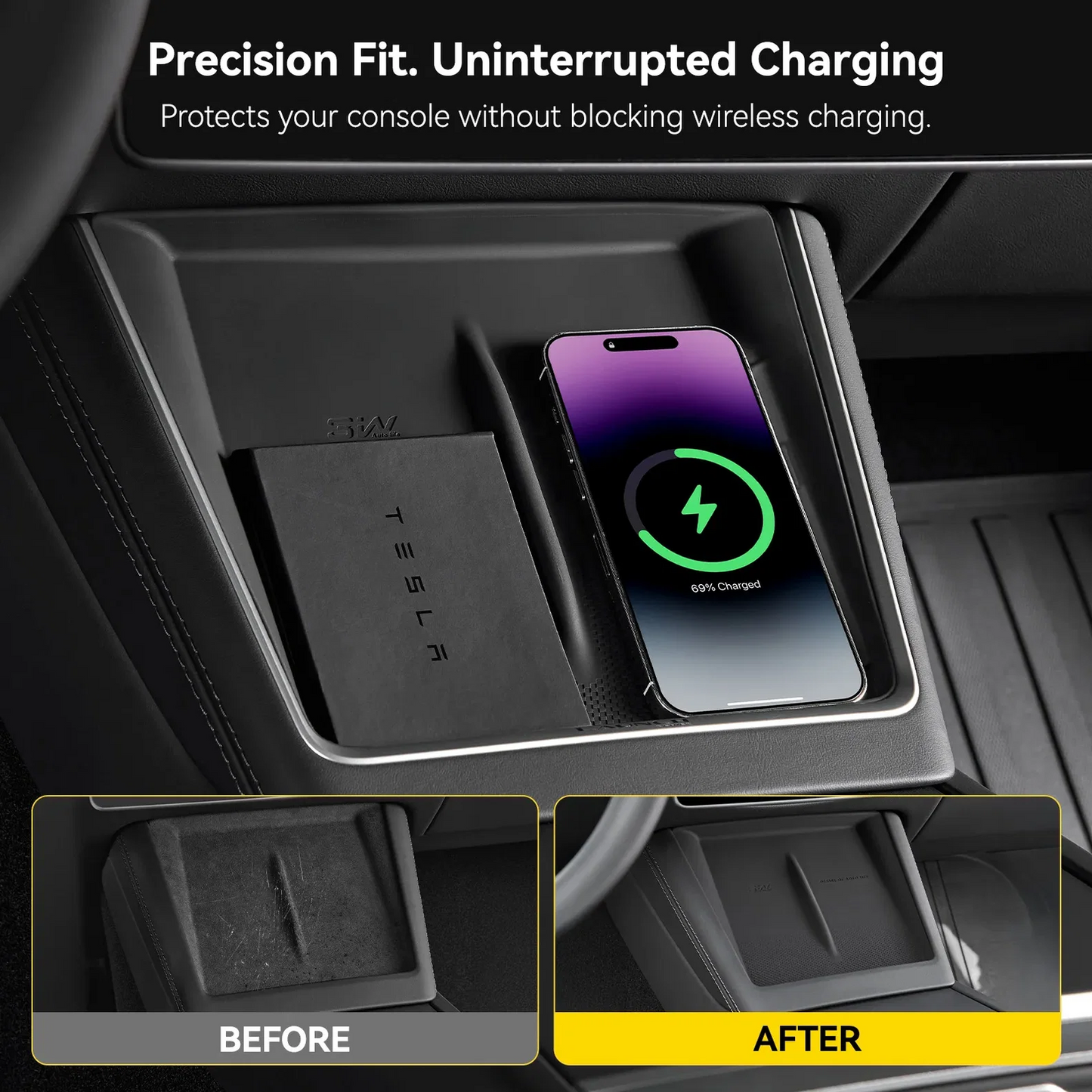 3W Tesla Model Y Juniper Car Interior Silicone Wireless Charging Anti-Slip Pad
