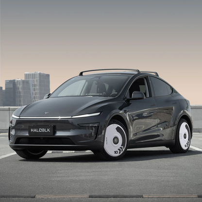 HALOBLK HALODISC 2 ARROW 19" | Set of 4 Wheel Covers for Tesla Model 3 and Model Y /YL- White (Black Halodisc Cap)