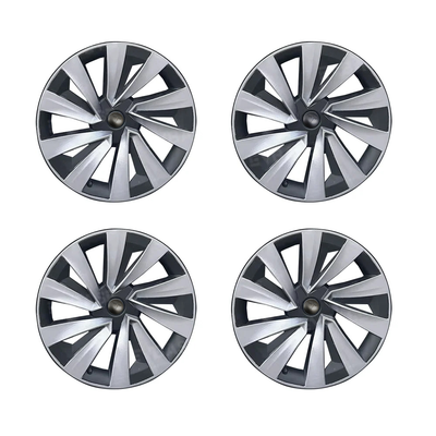 TESLA 2025/2026 Model Y Juniper ABS 19" Wheel Cover Spiral Style Hubcaps 1 Set (4pcs) - Silver with black