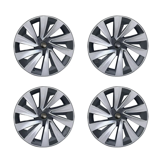TESLA 2025/2026 Model Y Juniper ABS 19" Wheel Cover Spiral Style Hubcaps 1 Set (4pcs) - Silver with black