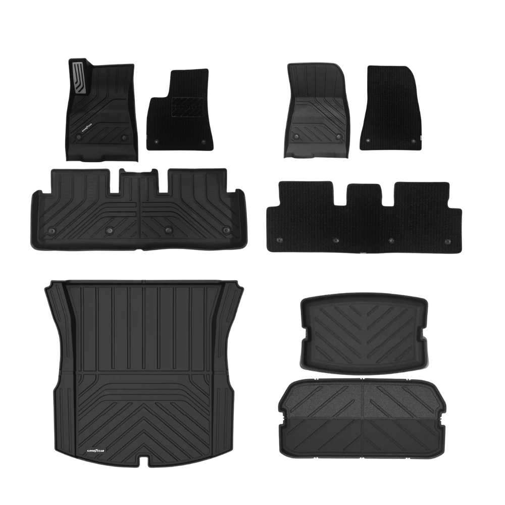 TESLA 2024-2026 MODEL 3 All-Weather Double Layer Injected Molded TPE Odorless Cargo Liners Floor Mats - 1 SET (6PCS)
